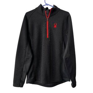 Spyder Pullover Size Large Black Quarter Zip Long Sleeve Fleece Lined Black Red